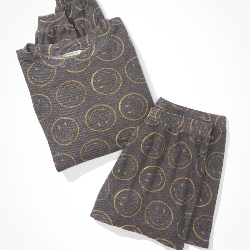 American Eagle Outfitters Gray Smiley Pajama Set